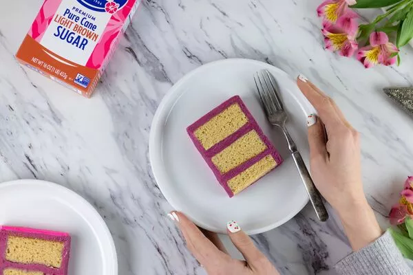 Fluffy Vanilla Cake with Brown Sugar Hibiscus Frosting