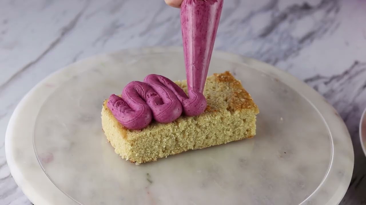 Fluffy Vanilla Cake with Brown Sugar Hibiscus Frosting