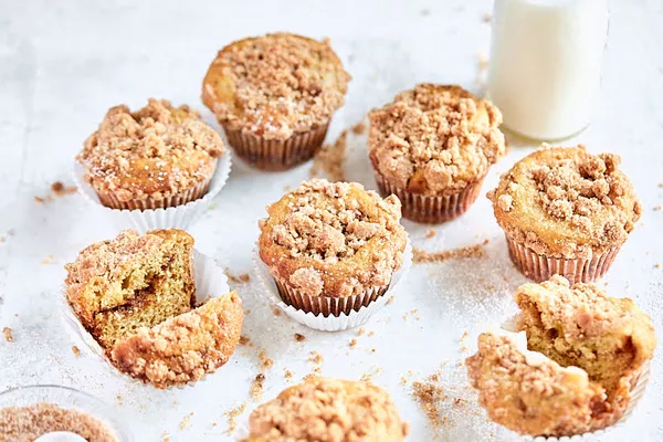 snickerdoodle crumb muffins baked with c&h light brown sugar and granulated sugar
