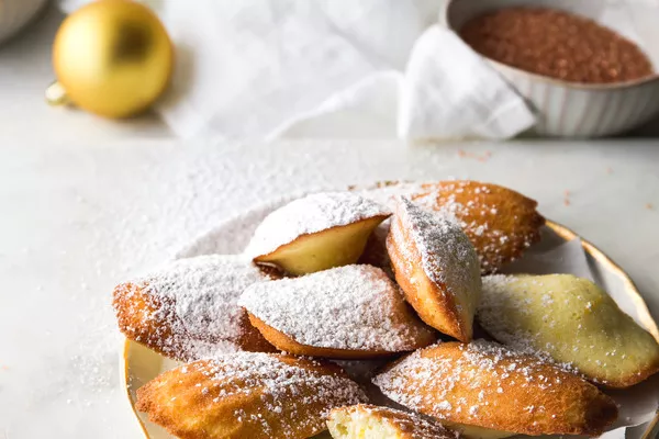 Vanilla Orange Madeleines with Cranberry Glaze