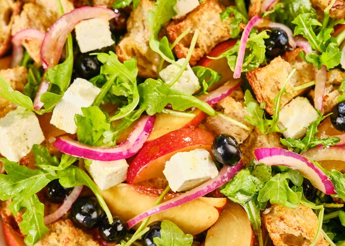 Blueberry Peach Panzanella Salad