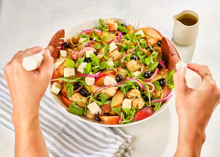 Blueberry Peach Panzanella Salad