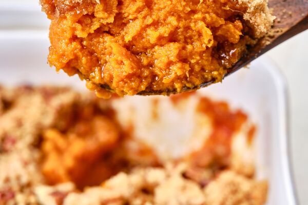 sweet potato casserole with c&h light brown sugar crumble topping