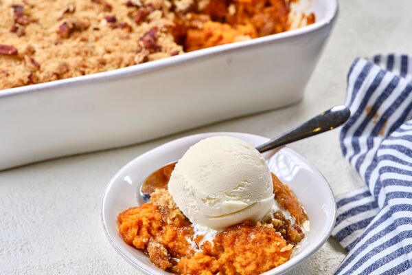 sweet potato casserole with c&h light brown sugar crumble topping