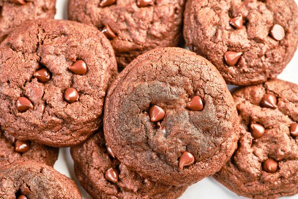a spread of double chocolate chip cookies