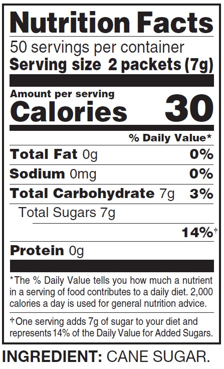 100 count c&h premium pure cane sugar packets nutrition facts