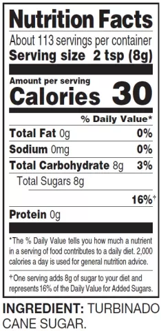 c&h premium pure cane turbinado sugar 2lb bag nutrition facts