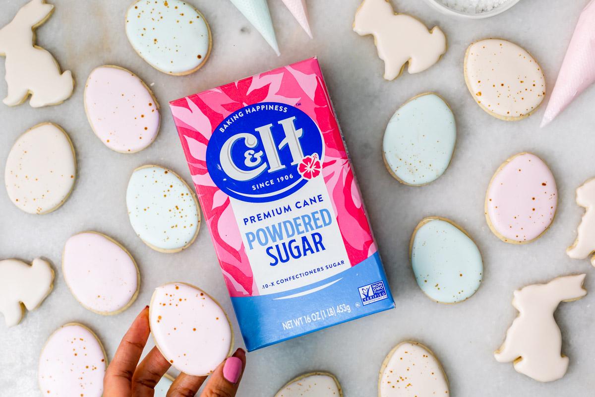 Easter Egg Sugar Cookies with C&H® Powdered Sugar by @poshlittledesigns